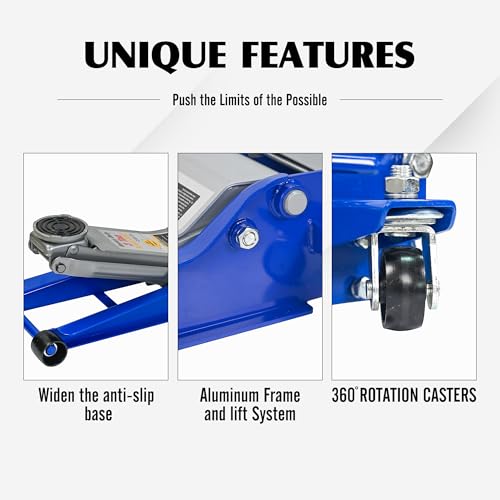 3 Ton Low Profile Hydraulic Floor Jack, Heavy Duty Steel Dual Piston Service Jack, CE Certified - size: 3T Low Profile 2.95" Min Height