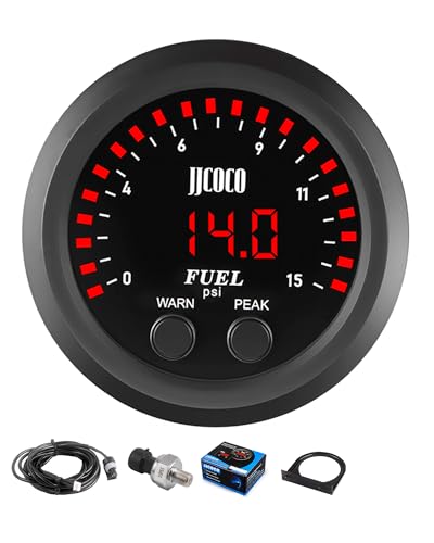 15PSI Fuel Pressure Gauge Kit with 1/8NPT Electronic Sensor and LED Digital Display Pressure Meter Mounting Bracket Ultra Thin for Car & Truck - 2-1/16" (52mm)
