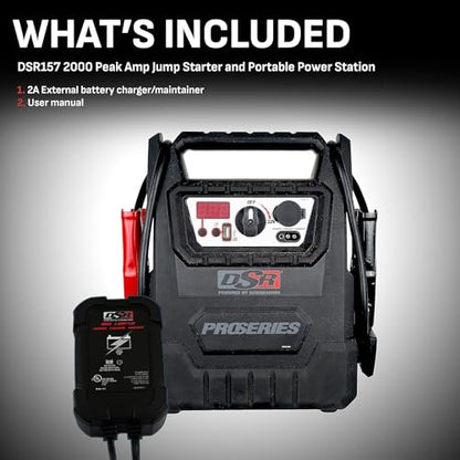 Schumacher Electric DSR ProSeries Car Battery Jump Starter, Maintainer & Portable Power Station - 12V 2000 Peak Amps & 400 Cranking Amps - with DC & USB Charging Ports - DSR157 - style: DSR157
