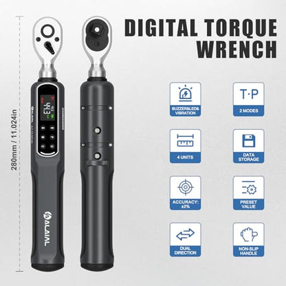 3/8 Drive Digital Torque Wrench, 0.7-44.3 Ft.Lb/1-60 Nm Dual Direction Rachet Wrench with Vibration, Buzzer and LED Alert, Electronic Torque Wrench for Bike Motorcycle Car Repair - size: 0.7-44.3 Ft.Lb/1-60 Nm-3/8"
