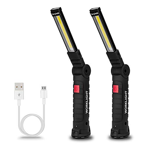 Lmaytech Tool Gifts for Men 2Pack Rechargeable LED Work Lights with Magnetic Base, 360° Rotation,Versatile Lighting for Repairs, Outdoors, Mens Gifts - color: Black, size: 2 Pack