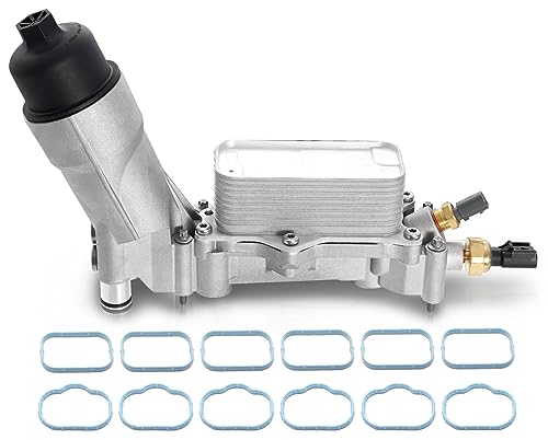 Upgraded Aluminum Engine Oil Filter Housing Kit with Oil Cooler Sensors and Gaskets Compatible with 2011-2016 Chrysler 200 300, Dodge Charger Challenger Journey, Wrangler, Ram ProMaster 3.6L - color: Plastic Cap, size: 2011-2016