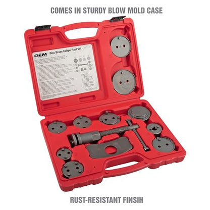 OEMTOOLS Disc Brake Tool Set for Front/Rear Brake Pistons with 11 Adapters | Brake Piston Tool Set, 11 Adapters Included for Use with Most Cars, Forces or Rotates Pistons into Calipers - size: 11 Piece