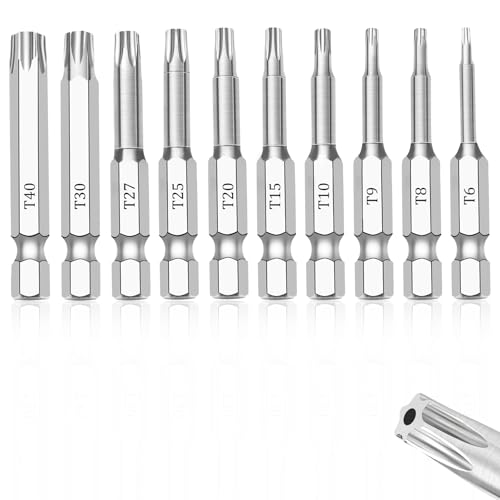 10 Piece Security Torx Bit Set (T6-T40), 1/4 Inch Hex Shank S2 Steel Magnetic Tamper Proof star screwdriver bit set 2" Long - style: T6-T40