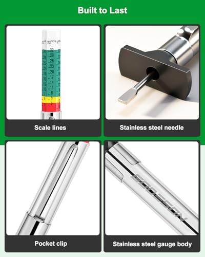 GODESON 2-Pack Tire Tread Depth Gauge 32nds, Color Coded 1/32 Inch Tread Checker with Pocket Clip, Storage Case & 4 Valve Caps for Car, SUV, Truck, Motorcycles Tire Wear