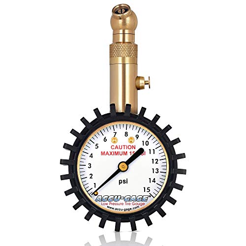Accu-Gage Low Pressure Tire Gauge with Protective Rubber Guard, Angled Chuck, 15psi - size: 15 PSI