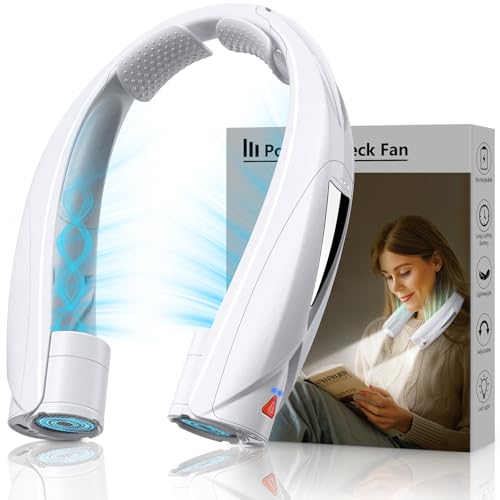 Laimiod Hand Free Portable Neck Fan with LED Book Light for Men & Women | Comfortable Silicone Made, 6-20 Hours Long Lasting, 6 Adjustable Speeds, Ultra Quiet Personal Neck Cooler for Indoor Outdoor - color: White