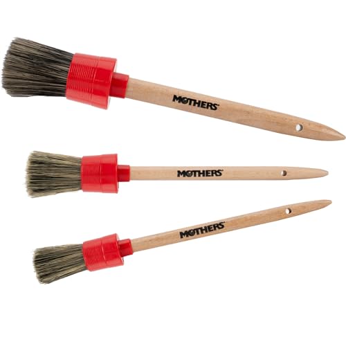 Mothers Car Detailing Brush Set for Auto Detailing, Soft Bristle Car Cleaning Brushes for Wheels, Engine Bay, Grilles, and Emblems, Professional Detail Brush Kit, 3 Pack, Red