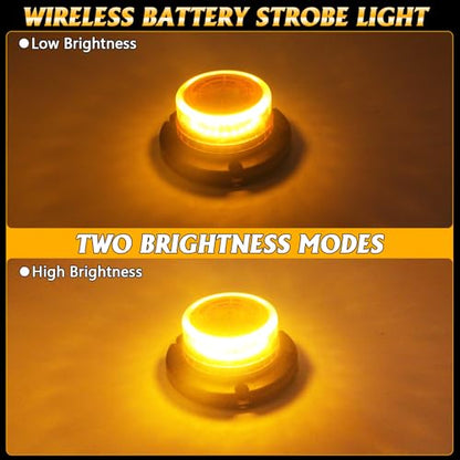 Remote Control Beacon Light, Rechargeable Wireless Amber Flashing Lights with Magnetic,15 Modes, High Low Brightness for Snowplow Tow Work Trucks Tractor - color: Amber