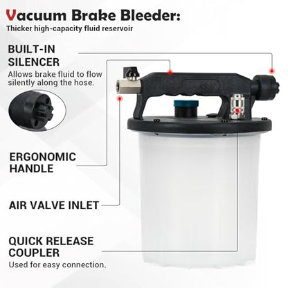 3L Brake Bleeder Vacuum Pump Kit with 1L Refilling Bottle and 18pcs adapters,One Person Pneumatic Brake Fluid Bleeder Kit Suitable for Most Brake Mast Cylinder - size: 3L+adapters