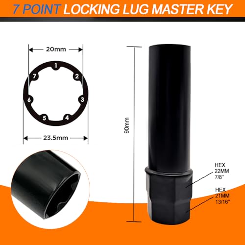 6 & 7 Spline Lug Nut Socket Key, Aftermarket Wheel Lock Tool Kit for Easy Installation and Removal of for 6 & 7 Points Aftermarket Wheels Lock Nuts Drive Tuner
