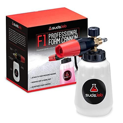 Suds Lab F1 Professional Foam Cannon with 32 Ounce Canister | Adjustable Foam Nozzle, Quick Connect Pressure Washer, Car Washing