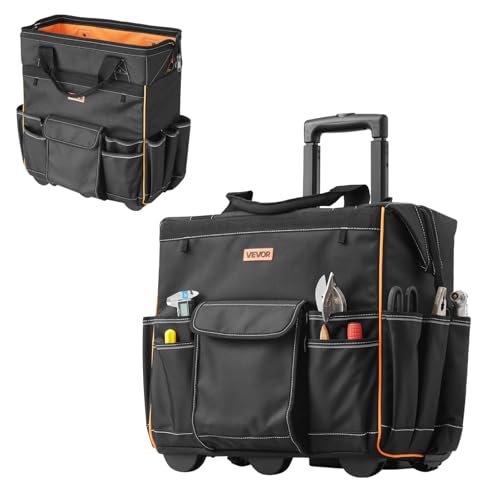 VEVOR 18" Rolling Tool Bag, 110lbs Load Capacity, 25Pockets Heavy Duty Roller Tool Bag w/Adjustable Telescoping Handle & Stable Base, Toolbag Organizers with Wheels for Electrician, Construction - style: Tool Bag