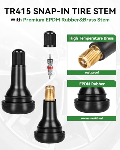 50 Pcs TR415 Snap-in Tire Valve Stems, Heavy Duty EPDM Rubber Tubeless Valve Stems Fit 0.625" (15.875mm) Rim Holes for Heavy Duty Trucks, Trailers, ATVs - size: TR415