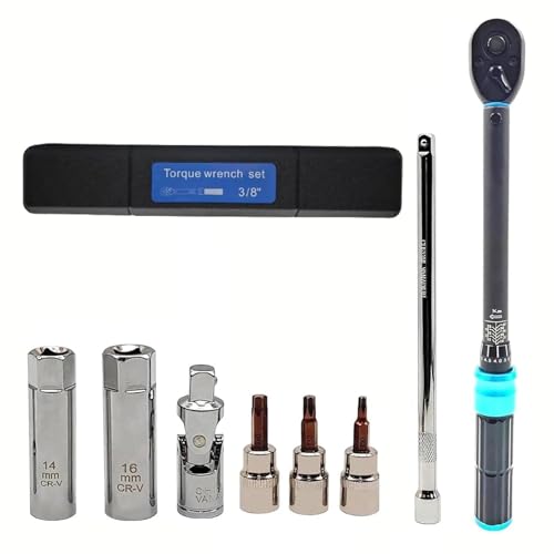 8Pcs 3/8 inch Drive Spark Plug Socket Set with Click Torque Wrench & Magnetic Swivel Sockets, 10-60N·m (7.37-44.27ft·lb) for Car, Motorcycle, Bike & Small Engine