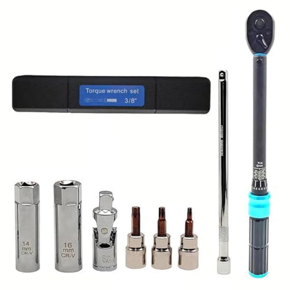 8Pcs 3/8 inch Drive Spark Plug Socket Set with Click Torque Wrench & Magnetic Swivel Sockets, 10-60N·m (7.37-44.27ft·lb) for Car, Motorcycle, Bike & Small Engine