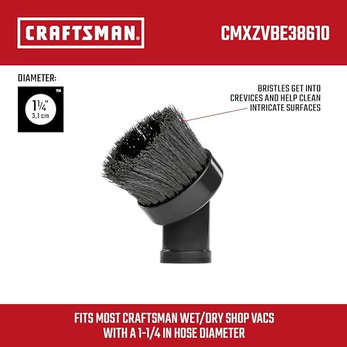 CRAFTSMAN CMXZVBE38610 1-1/4 in. Dusting Brush Wet Dry Vac Attachment | Industrial-Grade Shop Vacuum Accessory for Cleaning Stubborn Debris, Fits 1-1/4 in. Hose Diameter - size: Dusting Brush