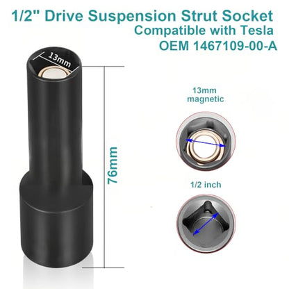 13mm Shock Absorber Strut Removal Tool – 1/2" Drive Suspension Strut Socket Compatible with Tesla OEM 1467109-00-A