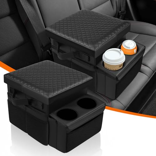 Autorder Car Seat Organizer with 2 Cup Holders - Foldable Universal Rear Bench Seat Console, 21 Qt Large Seat Organizer and Storage, Car Seat Back Storage Box (Black) - color: Upgrade Version