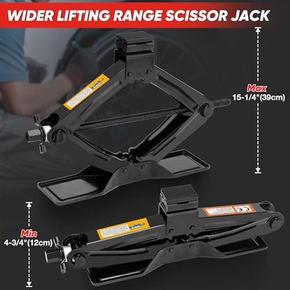 SHALL Car Jack 2 Ton (4409 lbs), Scissor Car Jack Kit with Extended & Widened Base, 360° Rotatable Rubber Pad, Tire Changing Kit with Ratchet & Lug Wrench - Scissor Lift Jacks for Cars, SUV, MPV