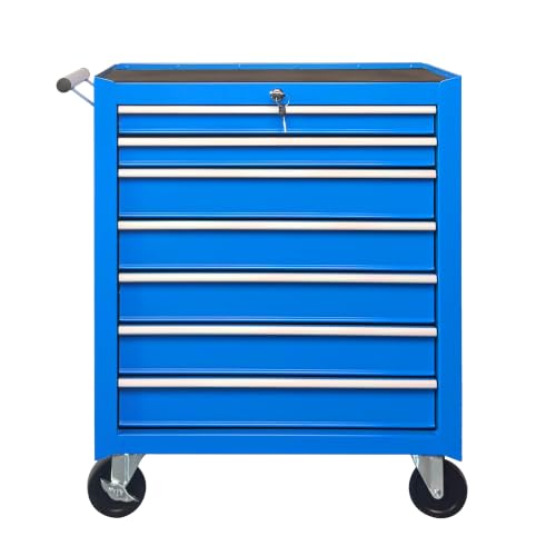 7-Drawer Lockable Rolling Tool Chest, Blue | Heavy Duty Steel Tool Chest with Wheels,Drawer Liners,Enhanced Packaging for Garage,Workshop,Mechanic,Shop - color: Blue, style: 7 drawer
