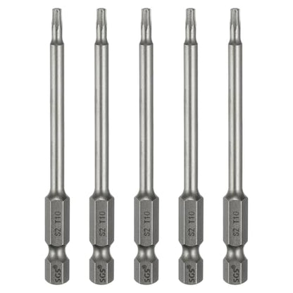 HARFINGTON 5pcs T10 Torx Head Screwdriver Bit 1/4" Hex Shank 3.15" (80mm) Long Magnetic No Hole Tip Tamper Proof 6 Point Star Screw Driver Drill Bits S2 Steel Industrial Power Screwdrivers - size: T10 x 3.15"(80mm)