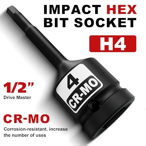 1/2" Drive 4 mm Hex Impact Bit Socket, H4 Allen Bit Socket, Metric, Cr-Mo Steel, Automotive Repair Industrial Maintenance and DIY Enthusiasts Alike - size: 1/2" H4 Deep