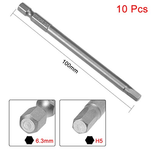 uxcell 10 Pcs H5 Magnetic Hex Head Screwdriver Bits, 1/4 Inch Hex Shank 3.94-inch Length S2 Power Tools - size: H5*100mm