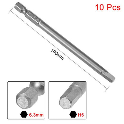 uxcell 10 Pcs H5 Magnetic Hex Head Screwdriver Bits, 1/4 Inch Hex Shank 3.94-inch Length S2 Power Tools - size: H5*100mm