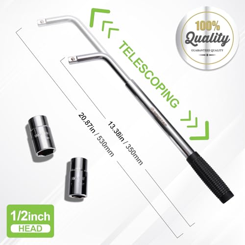Spurtar Telescoping Lug Wrench Extendable Wheel Brace Lug Nut Wrenchs Tire Repair Tools Wheel Nut Remover 1/2 Drive with 17/19mm and 21/23mm Sockets Storage Canvas Pouch for Car, Van, Truck, Caravan - size: Telescoping