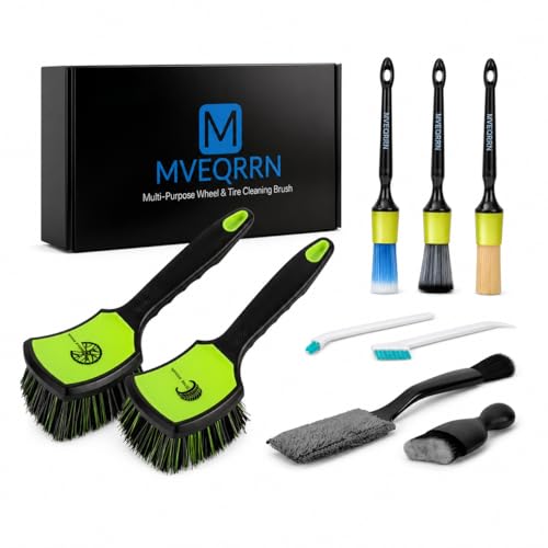 MVEQRRN 9PCS Car Detailing Brush Set, Boar Hair Detailing Brushes,Car Detailing Wheel Kit (Green) | Ultra Soft No Scratch, Car Dust Brush,Car Detailing Brushes Kit, Detail Brushes Car Detailing for Interior Exterior - color: 9pcs green detail wheel brush