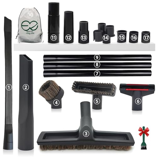 EZ SPARES Universal Vacuum Attachment Brush,Shop Vac Accessories,All in Kit Brush Tool Kit,Hose Adapter Shop Vacuum Cleaner Attachment,for Most Brand(17 Pack)