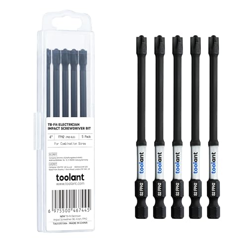 toolant TB-Fit Electrician Impact Screwdriver Bit Set, 5pcs FPH2 (PH2-SL6) 4 Inch Long Electrician Screwdriver Bit, 1/4” Hex-Shank S2 Steel Hex Bits Set, CNC Machined Tips with Magnetism - size: 4" FPH2（PH2-SL6）