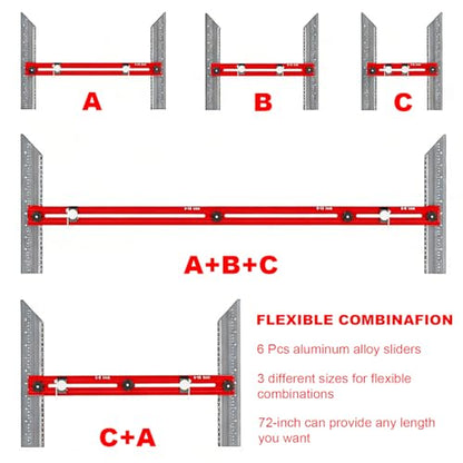 Stair Tread Template Tool – Stair Tread Gauge Jig, Aluminum Alloy Measuring and Scribe Tool for Accurate Angle, Depth, and Length Measurement of Stairs, Risers, and Partitions - color: RedGray