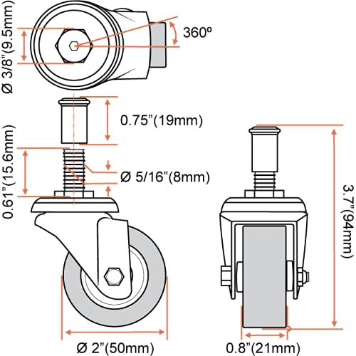 6 Pack 2" Low Profile Swivel Caster Wheel for Creeper Service Cart Stool Post Mount - size: 6 Pack