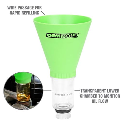 OEMTOOLS No Spill Oil Funnel Kit with 8 Attachments & Transparent Chamber | Compatible with Chrysler, Ford/Mazda, GM, Honda, Toyota/Lexus, Funnels for Automotive Use - size: Universal Set