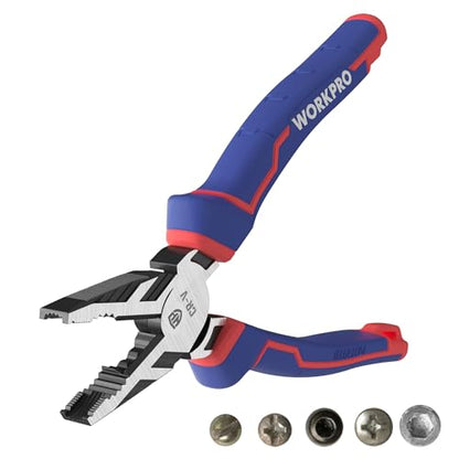 WORKPRO 8" Linesman PRO Screw Extractor Pliers(Combination Pliers) with Unique Non-slip Jaws, Stripped Screw Remover Tool, Lineman Plier for Quickly Removal of Damaged or Rusted Fasteners