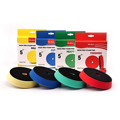 Maxshine 5” Universal High Pro Foam Pad Set – Compatible with DA & Rotary Polishers – Professional Detailing Pad for Heavy Cutting, Cutting, Polishing, & Finishing – Hook & Loop Backing - size: 5", style: Set