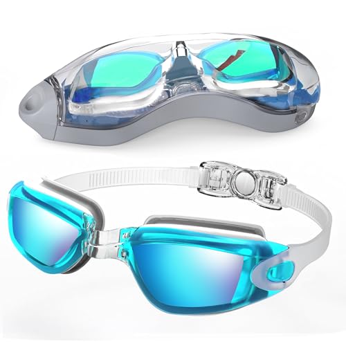 Aegend Swim Goggles, Swimming Goggles No Leaking Full Protect Adult Youth - color: Sky Blue With Blue Strap