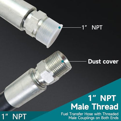 1 Inch x 13 Foot Fuel Transfer Hose with 1" Inch Dual NPT Threads Connecter male NPT fittings Compatible with All Electric Fuel Pumps for Dispensing Diesel Fuel,Gasoline,Kerosene Biodiesel - size: 1"ID, style: 1"-1"*13FT