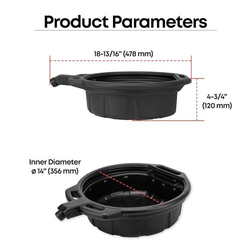 Groz 2 Gallon Oil Drain Pan with Anti-Spill Cap, HDPE Chemical-Resistant Construction, Large Spout for Easy Pouring, Stackable Design (41965) - size: 2 Gallon