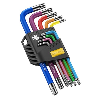 AMTOVL Star Allen Wrench Set, 9PCS Star Key Set, T10-T50, Long Arm Star Key Set, Color Coding TX Key Set for Vehicle, and Bicycle Repairs - size: 9 PCS STAR SET