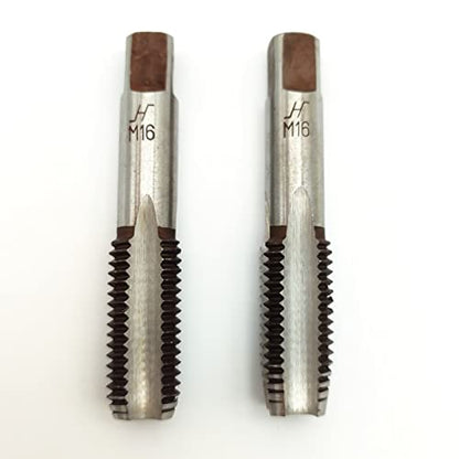 AtticZone M16 x 2.0 Metric Hand Thread Tap, Right Hand, Alloy Tool Steel, 1 Taper Tap, 1 Plug Tap for Metal Working DIY Industrial - size: M16x2.0