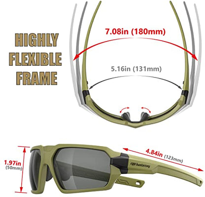 HTS HUNTERSKY Ballistic Tactical ANSI Z87.1+ Impact Protection Anti Fog Shooting Glasses Military Grade Airsoft Range - color: Green Gray