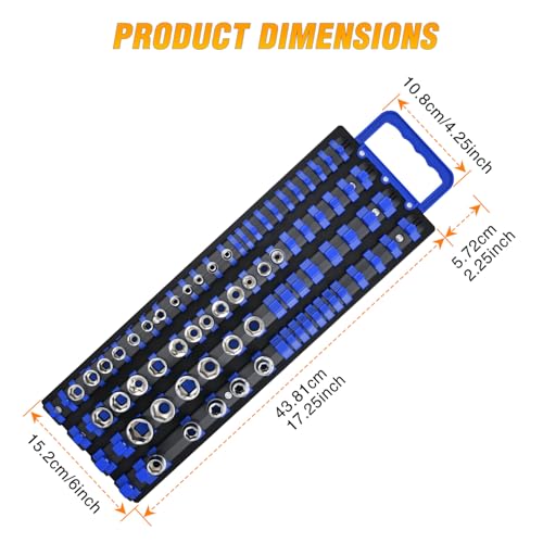 GOOACC Socket Organizer Tray 1/4 inch 3/8 inch 1/2 inch Socket Holder Portable Socket Rail Organizer Trays for Tool Box Drawer Holds 80-Piece SAE Metric Socket Sets, 1Pcs Set Black Rails Blue Clips - size: 1 Set Tray 1/4"3/8"1/2" Blue