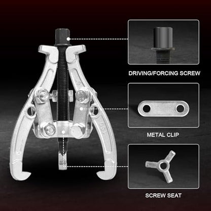 Big RED Gear Puller Set, 3''4''6'' 3 jaw Puller Tool, Puller Kit for Gearing, Pulley and Bearing Removal, Puller Kit Pulley with Reversible Jaws, 3 Pcs