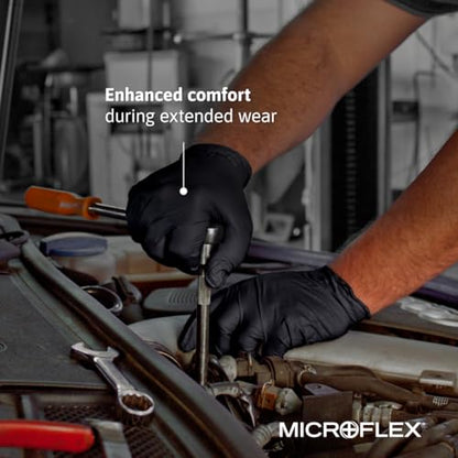 Ansell Microflex 93-732 Nitrile Disposable, Latex & Powder Free, Food Approved, Multi-Purpose, Medical & Industrial Protection, Latex Free, Single Use, Black, Size S (100 Gloves) - size: Small, style: Thin