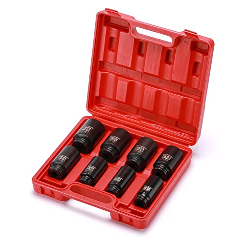 MIXPOWER 8 Pieces 1/2-Inch Drive Deep Impact Socket Set, CR-MO, 6 Point, Deep, SAE, 1-Inch - 1-1/2 inch, 1/2" Drive Axle Nut Socket Set