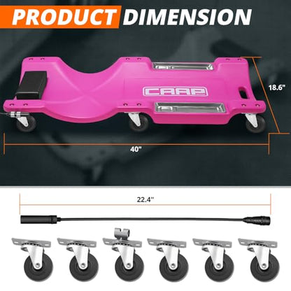 40" Rolling Vehicle Repair Garage/Shop Creeper with LED Light, Padded Headrest, Dual Tool Trays and 6 Casters, CAAP-TOLS-CRP-T2-40-PR