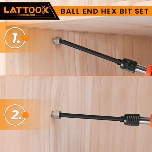 Ball End Hex Head Allen Wrench Drill Bit Set with Ratcheting T Handle Bit Driver, LATTOOK 22PCS Metric & SAE Ball End Hex Allen Key Bit Set, S2 Steel, 4'' Long - style: 22PCS Ball Hex Bits+T Handle